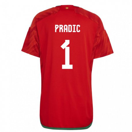 Kandiny Férfi Walesi James Pradic #1 Piros Hazai Jersey 22-24 Mez Póló Ing