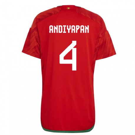 Kandiny Férfi Walesi William Andiyapan #4 Piros Hazai Jersey 22-24 Mez Póló Ing
