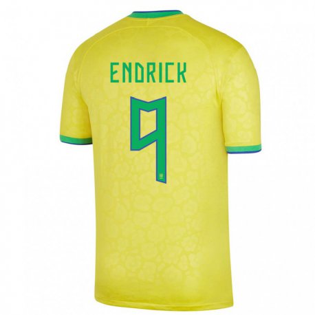 Kandiny Férfi Brazil Endrick #9 Sárga Hazai Jersey 22-24 Mez Póló Ing