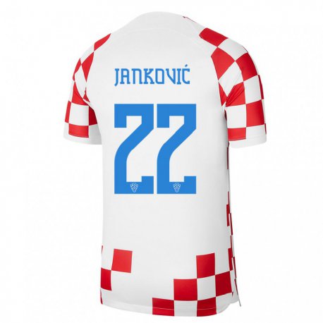 Kandiny Férfi Horvát Niko Jankovic #22 Piros Fehér Hazai Jersey 22-24 Mez Póló Ing