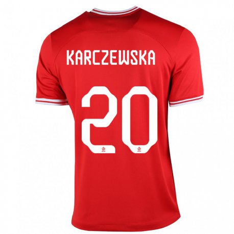 Kandiny Férfi Lengyel Nikola Karczewska #20 Piros Idegenbeli Jersey 22-24 Mez Póló Ing