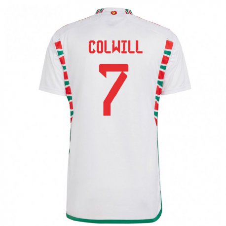 Kandiny Férfi Walesi Joel Colwill #7 Fehér Idegenbeli Jersey 22-24 Mez Póló Ing