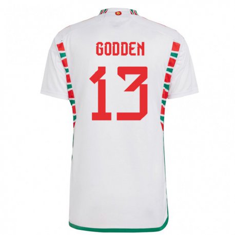 Kandiny Férfi Walesi Scott Godden #13 Fehér Idegenbeli Jersey 22-24 Mez Póló Ing