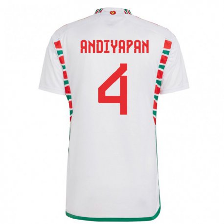 Kandiny Férfi Walesi William Andiyapan #4 Fehér Idegenbeli Jersey 22-24 Mez Póló Ing