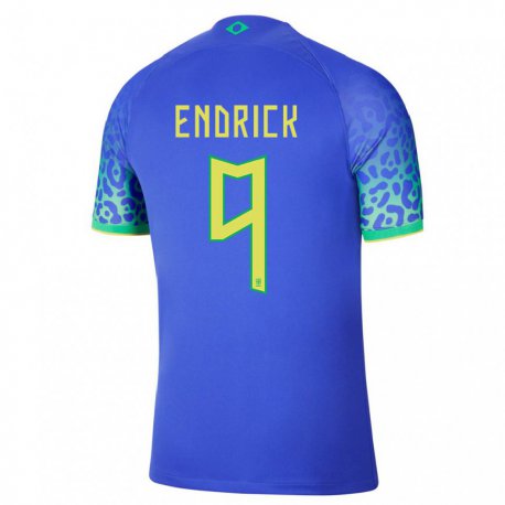 Kandiny Férfi Brazil Endrick #9 Kék Idegenbeli Jersey 22-24 Mez Póló Ing