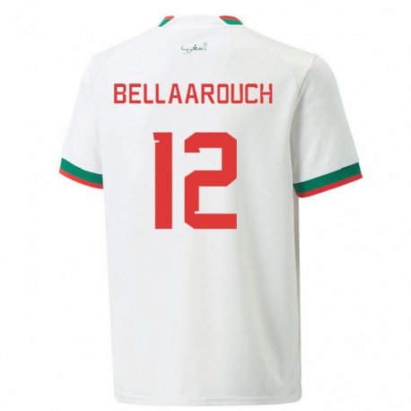 Kandiny Férfi Marokkói Alaa Bellaarouch #12 Fehér Idegenbeli Jersey 22-24 Mez Póló Ing