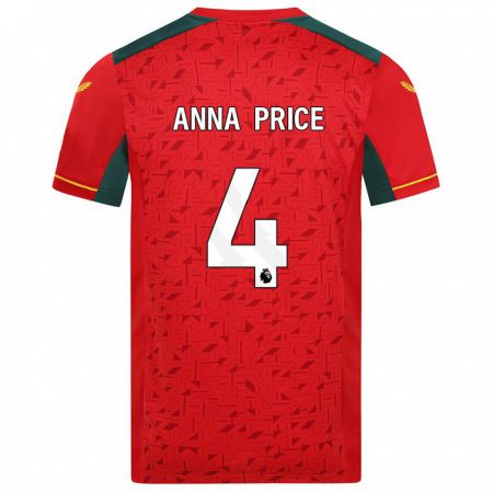 Kandiny Férfi Anna Price #4 Piros Idegenbeli Jersey 2023/24 Mez Póló Ing