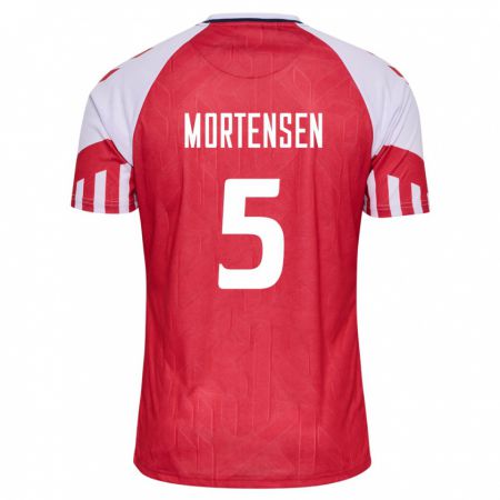 Kandiny Gyermek Dán Gustav Mortensen #5 Piros Hazai Jersey 24-26 Mez Póló Ing