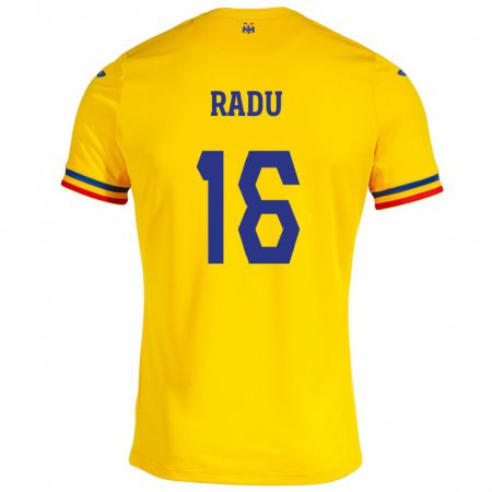 Kandiny Gyermek Románia Andrei Radu #16 Sárga Hazai Jersey 24-26 Mez Póló Ing