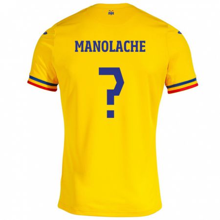 Kandiny Gyermek Románia Luca Manolache #0 Sárga Hazai Jersey 24-26 Mez Póló Ing