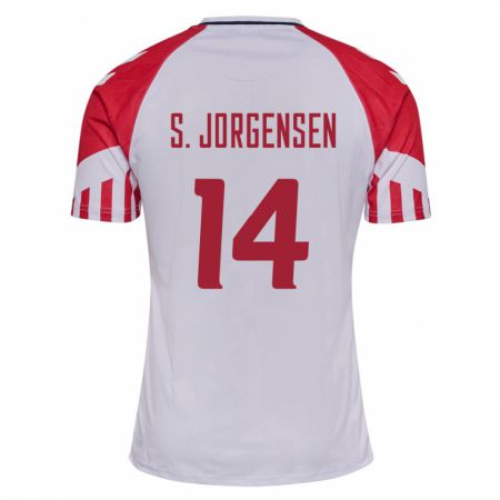 Kandiny Gyermek Dán Sebastian Jorgensen #14 Fehér Idegenbeli Jersey 24-26 Mez Póló Ing