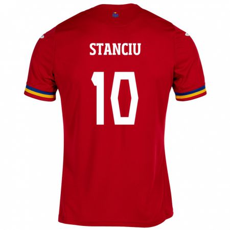 Kandiny Gyermek Románia Nicolae Stanciu #10 Piros Idegenbeli Jersey 24-26 Mez Póló Ing