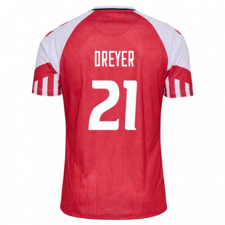 Kandiny Férfi Dán Anders Dreyer #21 Piros Hazai Jersey 24-26 Mez Póló Ing