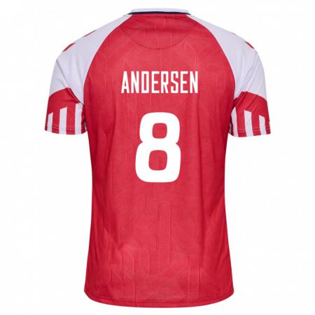 Kandiny Férfi Dán Silas Andersen #8 Piros Hazai Jersey 24-26 Mez Póló Ing