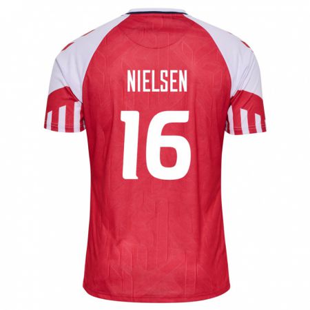 Kandiny Férfi Dán Magnus Nielsen #16 Piros Hazai Jersey 24-26 Mez Póló Ing