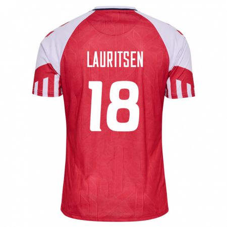 Kandiny Férfi Dán Tobias Lauritsen #18 Piros Hazai Jersey 24-26 Mez Póló Ing