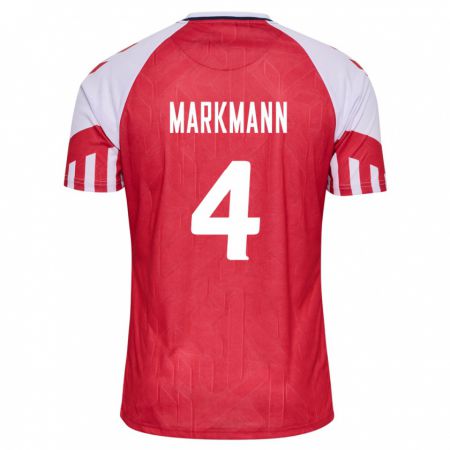 Kandiny Férfi Dán Noah Markmann #4 Piros Hazai Jersey 24-26 Mez Póló Ing