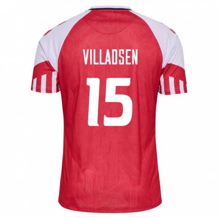 Kandiny Férfi Dán Oliver Villadsen #15 Piros Hazai Jersey 24-26 Mez Póló Ing
