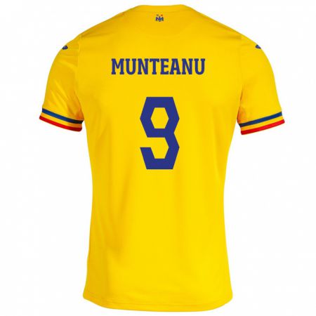 Kandiny Férfi Románia Louis Munteanu #9 Sárga Hazai Jersey 24-26 Mez Póló Ing