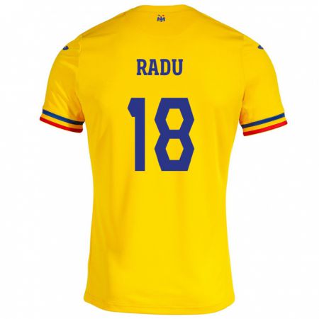 Kandiny Férfi Románia Denis Radu #18 Sárga Hazai Jersey 24-26 Mez Póló Ing