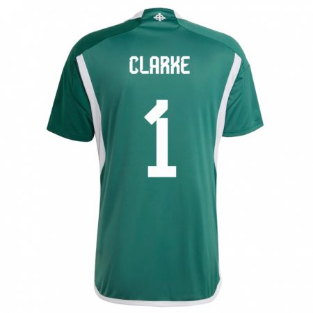 Kandiny Férfi Észak-Írország Josh Clarke #1 Zöld Hazai Jersey 24-26 Mez Póló Ing