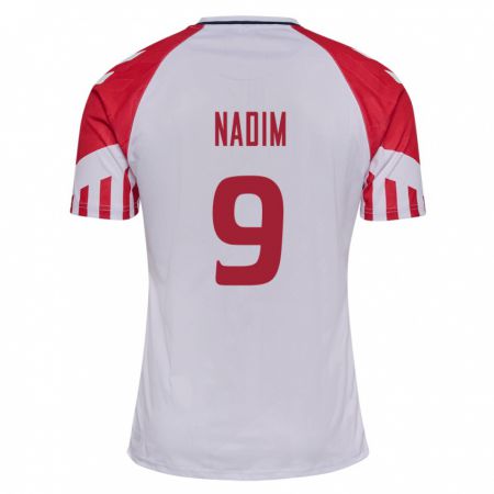 Kandiny Férfi Dán Nadia Nadim #9 Fehér Idegenbeli Jersey 24-26 Mez Póló Ing