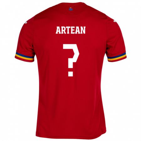 Kandiny Férfi Románia Andrei Artean #0 Piros Idegenbeli Jersey 24-26 Mez Póló Ing