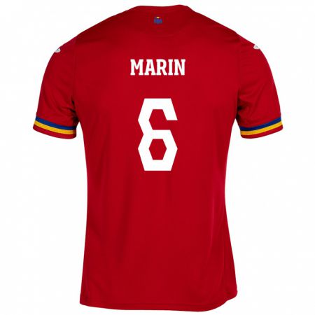 Kandiny Férfi Románia Marius Marin #6 Piros Idegenbeli Jersey 24-26 Mez Póló Ing