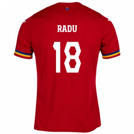 Kandiny Férfi Románia Denis Radu #18 Piros Idegenbeli Jersey 24-26 Mez Póló Ing