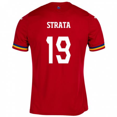 Kandiny Férfi Románia Tony Strata #19 Piros Idegenbeli Jersey 24-26 Mez Póló Ing