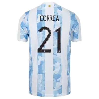 Férfi Argentin labdarúgó-válogatott Angel Correa #21 Hazai Kék fehér 2021 Mez Póló Ing