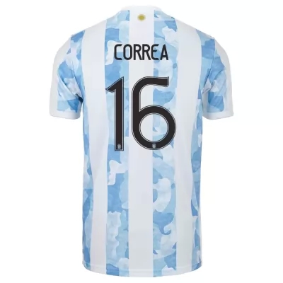 Férfi Argentin labdarúgó-válogatott Joaquin Correa #16 Hazai Kék fehér 2021 Mez Póló Ing