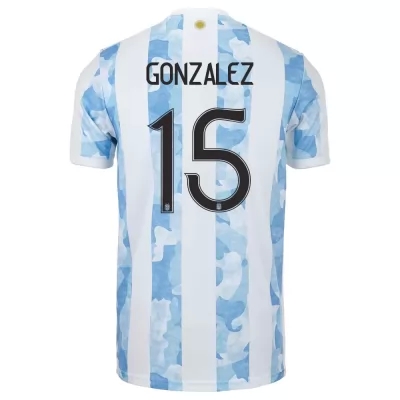 Férfi Argentin labdarúgó-válogatott Nicolas Gonzalez #15 Hazai Kék fehér 2021 Mez Póló Ing