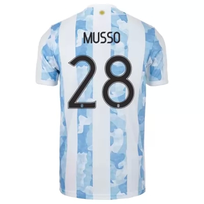 Női Argentin labdarúgó-válogatott Juan Musso #28 Hazai Kék fehér 2021 Mez Póló Ing