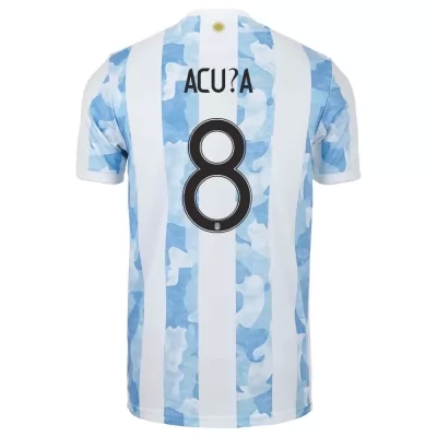Férfi Argentin labdarúgó-válogatott Marcos Acuña #8 Hazai Kék fehér 2021 Mez Póló Ing