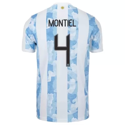 Női Argentin labdarúgó-válogatott Gonzalo Montiel #4 Hazai Kék fehér 2021 Mez Póló Ing