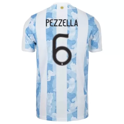 Női Argentin labdarúgó-válogatott German Pezzella #6 Hazai Kék fehér 2021 Mez Póló Ing