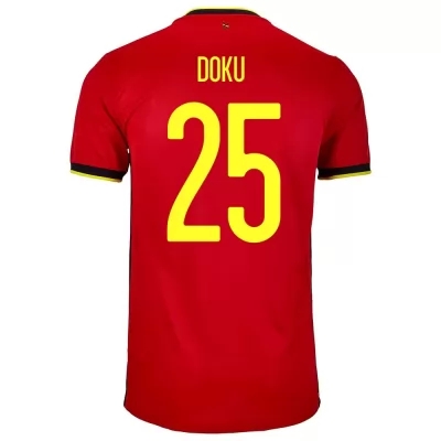 Férfi Belga labdarúgó-válogatott Jeremy Doku #25 Hazai Piros 2021 Mez Póló Ing