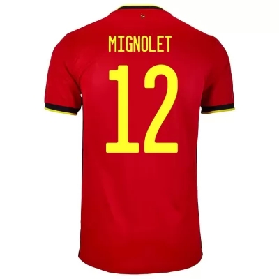 Gyermek Belga labdarúgó-válogatott Simon Mignolet #12 Hazai Piros 2021 Mez Póló Ing