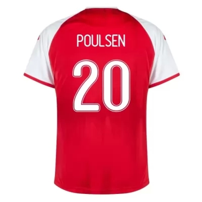 Női Dán labdarúgó-válogatott Yussuf Poulsen #20 Hazai Piros 2021 Mez Póló Ing