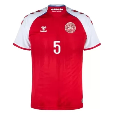 Női Dán labdarúgó-válogatott Joakim Maehle #5 Hazai Piros 2021 Mez Póló Ing