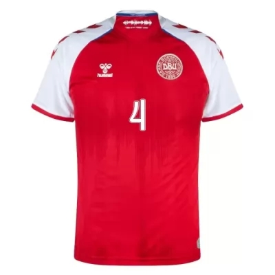 Női Dán labdarúgó-válogatott Simon Kjaer #4 Hazai Piros 2021 Mez Póló Ing