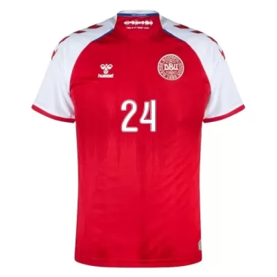 Női Dán labdarúgó-válogatott Mathias Jensen #24 Hazai Piros 2021 Mez Póló Ing
