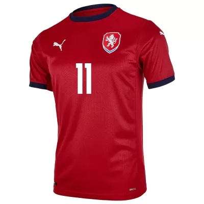 Női Cseh labdarúgó-válogatott Michael Krmencik #11 Hazai Piros 2021 Mez Póló Ing