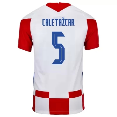 Gyermek Horvát labdarúgó-válogatott Duje Caleta-Car #5 Hazai Piros fehér 2021 Mez Póló Ing