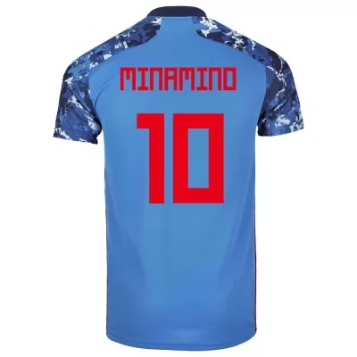 Férfi Japán labdarúgó-válogatott Takumi Minamino #10 Hazai Sötétkék 2021 Mez Póló Ing