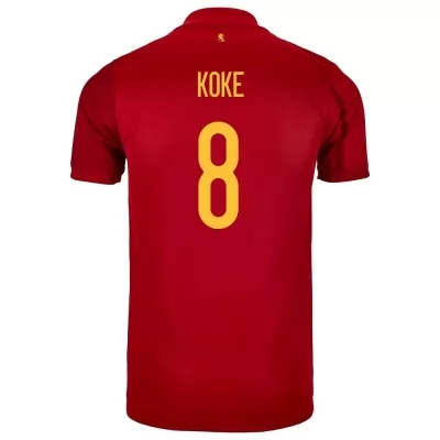 Férfi Spanyol labdarúgó-válogatott Koke #8 Hazai Piros 2021 Mez Póló Ing