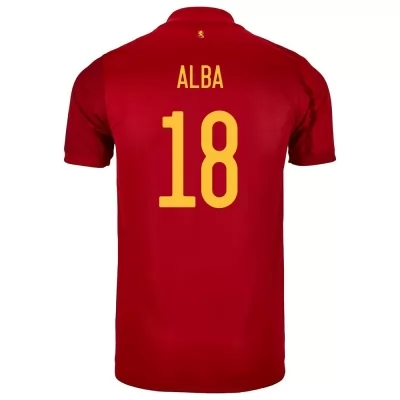 Férfi Spanyol labdarúgó-válogatott Jordi Alba #18 Hazai Piros 2021 Mez Póló Ing