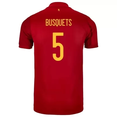Férfi Spanyol labdarúgó-válogatott Sergio Busquets #5 Hazai Piros 2021 Mez Póló Ing