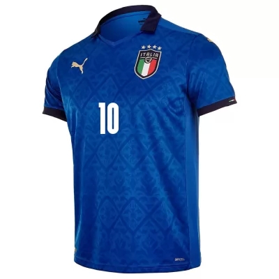 Női Olasz Labdarúgó-válogatott Lorenzo Insigne #10 Hazai Kék 2021 Mez Póló Ing